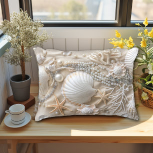Vackra Beach White Sand Starfish Coral Pearls Prydnadskudde