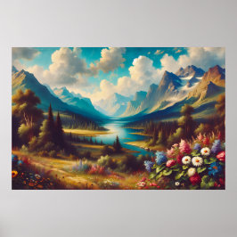 Vackra berg och en magisk flod poster