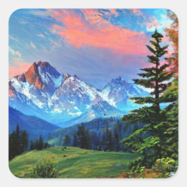 Vackra bergen fyrkantigt klistermärke