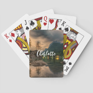 Vackra berget Sjö i kvällsfotot Casinokort