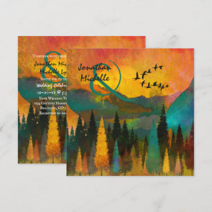 Vackra bergssolnedgången, Träd och fåglar Bröllop Inbjudningar
