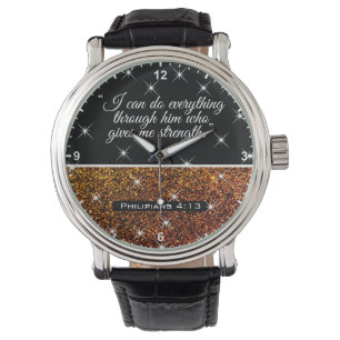 Vackra bibelverse Text Golden Glitter Stars Armbandsur