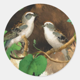 Vackra Birds Sparrows Natature, Glossy Stickers Runt Klistermärke