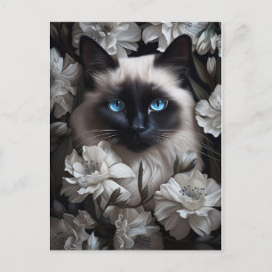 Vackra Birman Cat Bland vita blommor Vykort