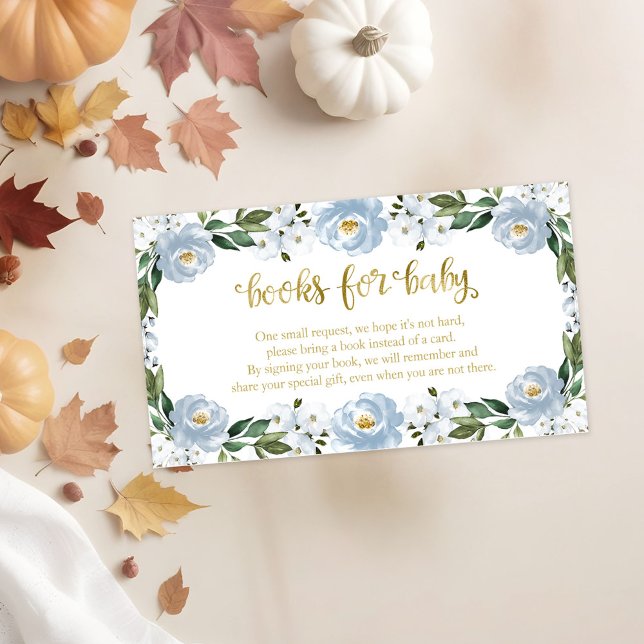 Vackra Blå Blommiga Baby Shower Böcker För Bebis Tilläggskort (Skapare uppladdad)