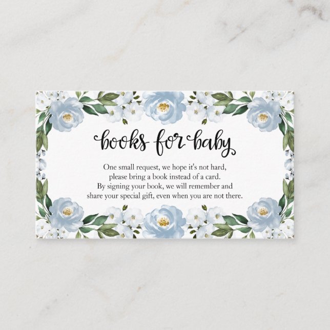 Vackra Blå Blommiga Baby Shower Böcker För Bebis  Tilläggskort (Framsida)
