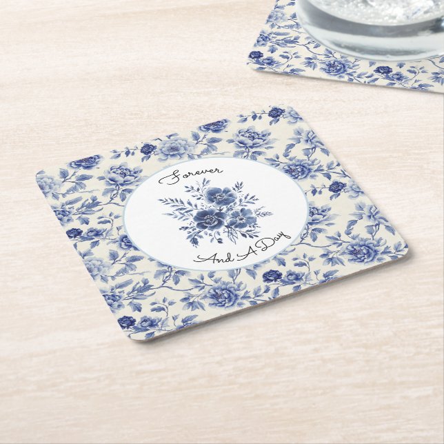 Vackra Blå Blommor Bröllop Underlägg Papper Kvadrat (Vinklad)