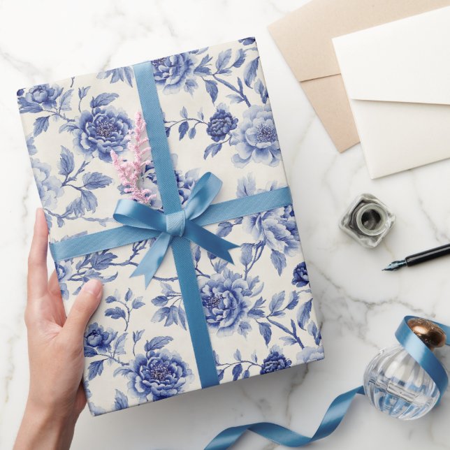 Vackra Blå Blommor Bröllopsdusch Presentpapper (Gifting)
