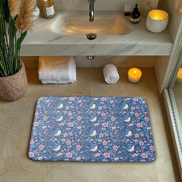Vackra Blå Fåglar Rosa Rosor Eleganta Badrumsmatta