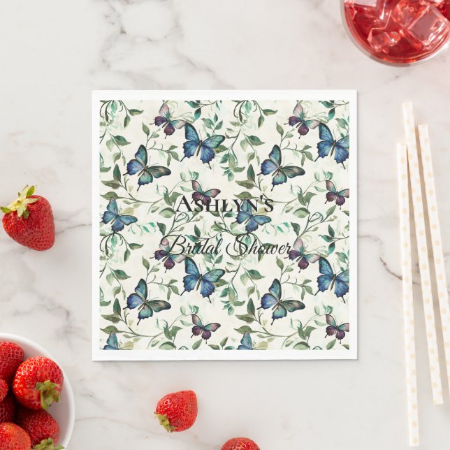 Vackra Blå Fjärilar Bröllopsfest Pappersservett (Insitu)