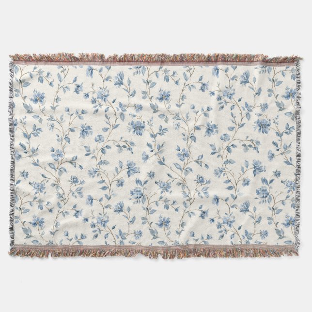 Vackra Blå Kräm Blommor Filt (Framsidan)