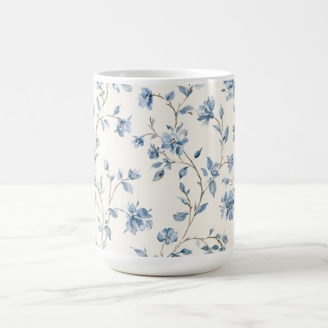 Vackra Blå Kräm Blommor Kaffemugg (Center)