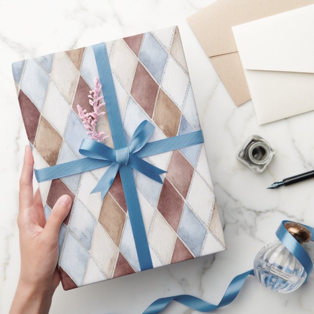 Vackra Blå Kräm Tan Brun Diamanter Födelsedag Presentpapper (Gifting)
