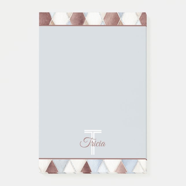 Vackra Blå Kräm Tan Brun Diamanter   Post-it Block (Framsida)