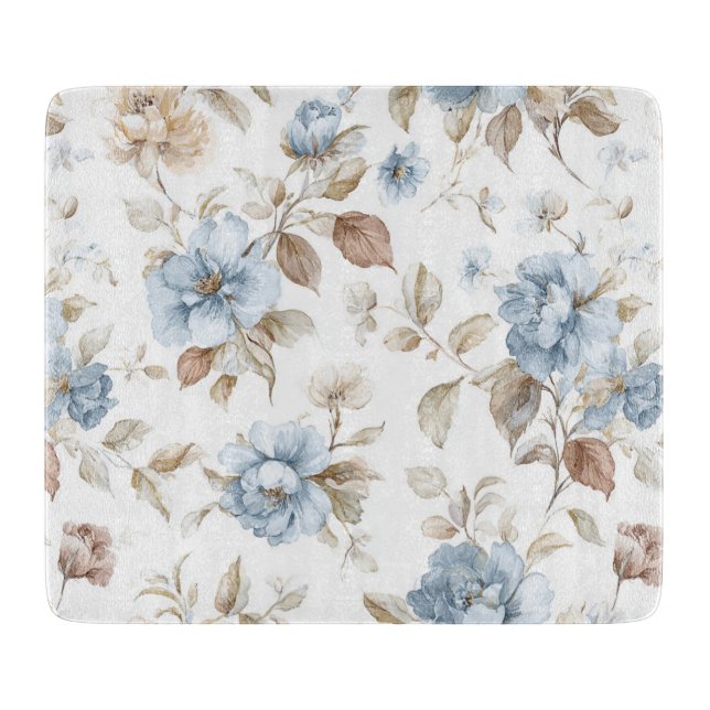 Vackra Blå Kräm Tan Bruna Blommor (Framsidan)