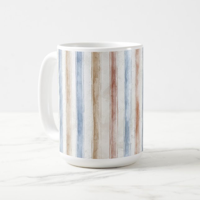 Vackra Blå Kräm Tan Ränder   Kaffemugg (Framsida vänster)