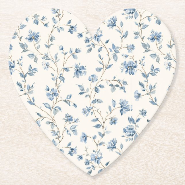 Vackra Blå Krämfärgade Blommor Underlägg Papper (Framsida)