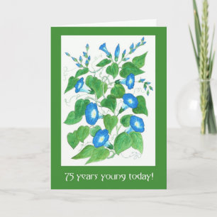 Vackra blå morgonblomsblommor 75-årsdag kort