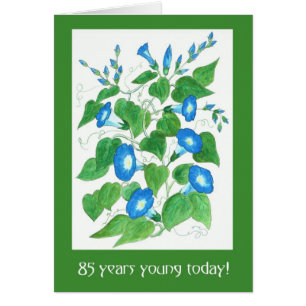 Vackra blå morgonblomsblommor 85-årsdag hälsningskort