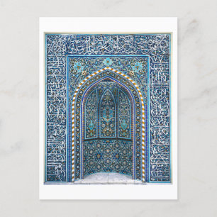 Vackra blå mosaic Tile Prayer Niche i Iran Vykort