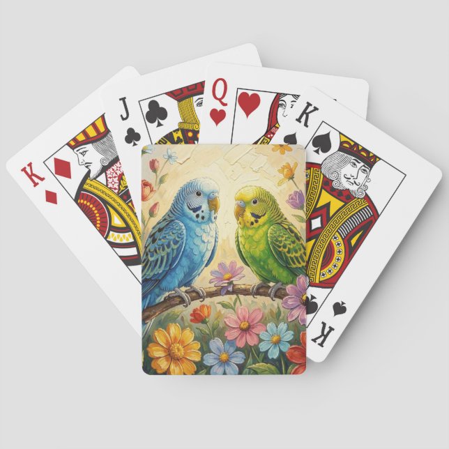 Vackra blå och gröna parakiter  casinokort (Baksidan)