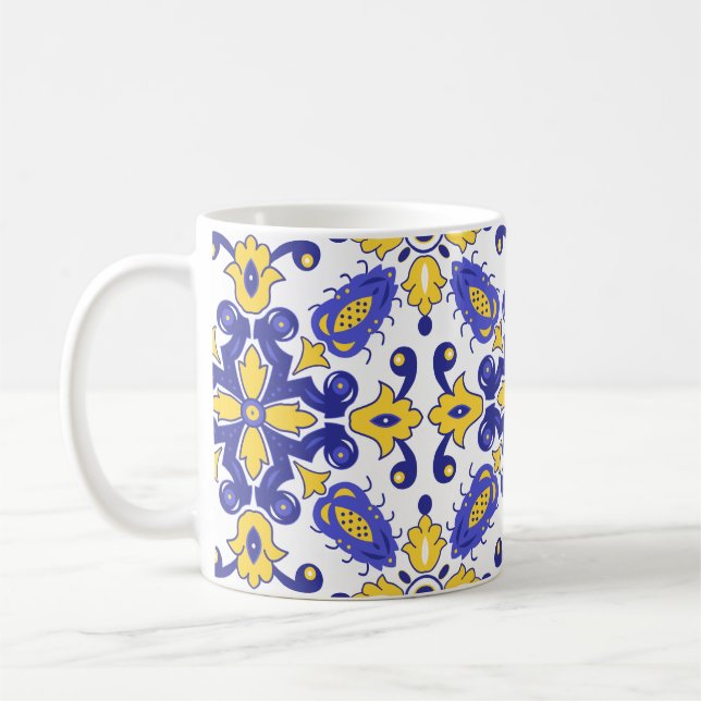 💙💛 Vackra blå och gula Azulejos  Kaffemugg (Vänster)
