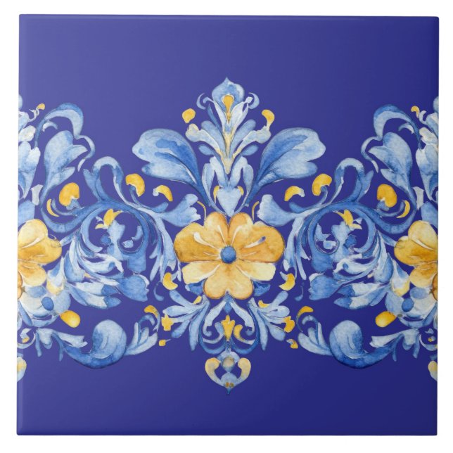 Vackra blå och gula Azulejos  Kakelplatta (Framsidan)