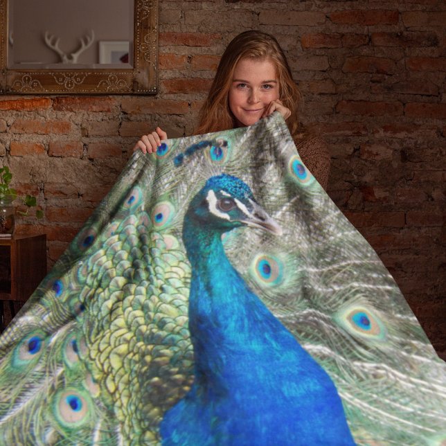Vackra blå peacock Feathers Fleecefilt (In Situ)