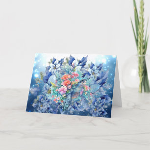 Vackra blå poinsettias- och Sea Turtle Note Card Helgkort