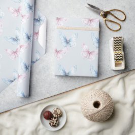 Vackra Blå Rosa Fjärilar Födelsedag Presentpapper