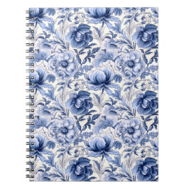Vackra blå Toile de Jouy-blommor Anteckningsbok