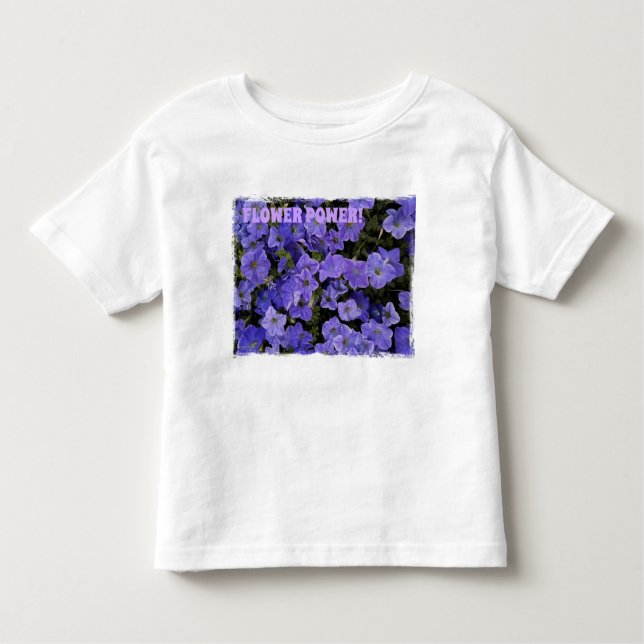 Vackra Blå Violetta Petunior Blommornas Kraft T Shirt (Framsida)