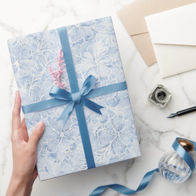 Vackra Blå Vita Blommor Bröllopsdusch Presentpapper (Gifting)