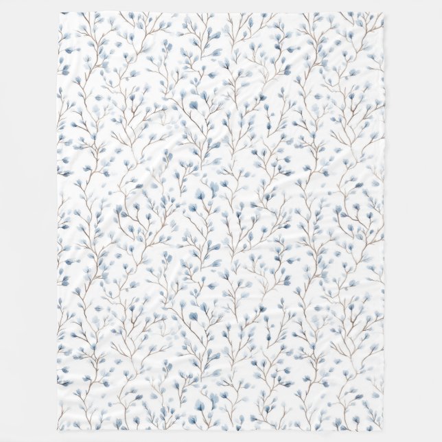 Vackra blå vita blommor   fleecefilt (Framsidan)