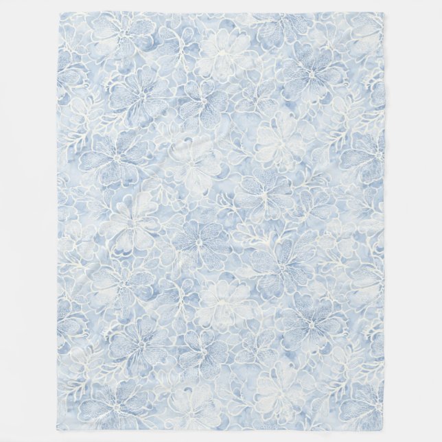Vackra Blå Vita Blommor   Fleecefilt (Framsidan)