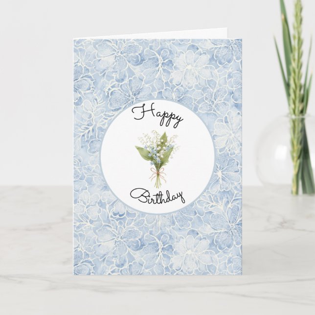 Vackra Blå Vita Blommor Födelsedag Kort (Framsida)
