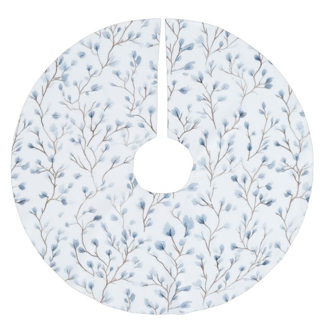 Vackra Blå Vita Blommor Jul Julgransmatta Borstad Polyester (Framsidan)