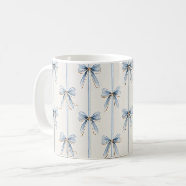Vackra Blåa Band & Ränder Kaffemugg (Framsida vänster)