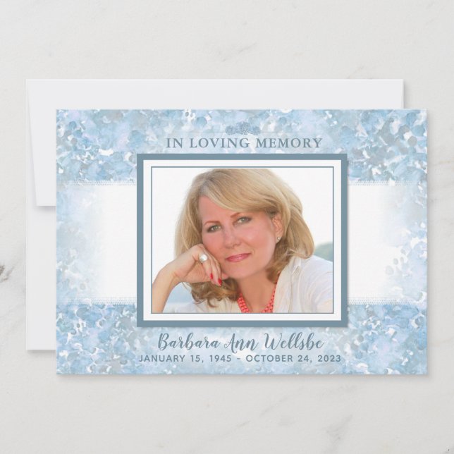 Vackra blåa Blommigten Sympati - tack för ditt kor Inbjudningar (Framsida)