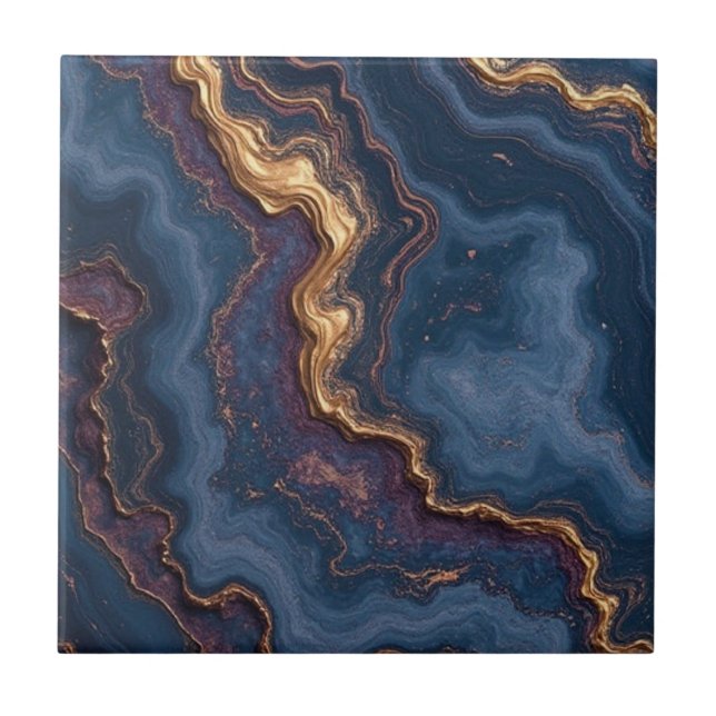 Vackra blåa guld-plattor kakelplatta (Framsidan)