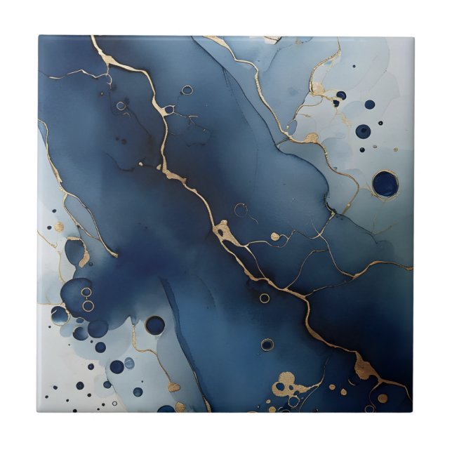 Vackra blåa guld-plattor kakelplatta (Framsidan)