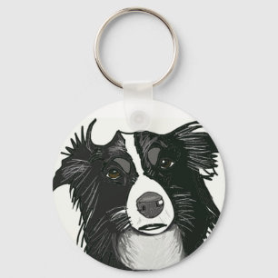 Vackra Black and White Gräns Collie Nyckelring