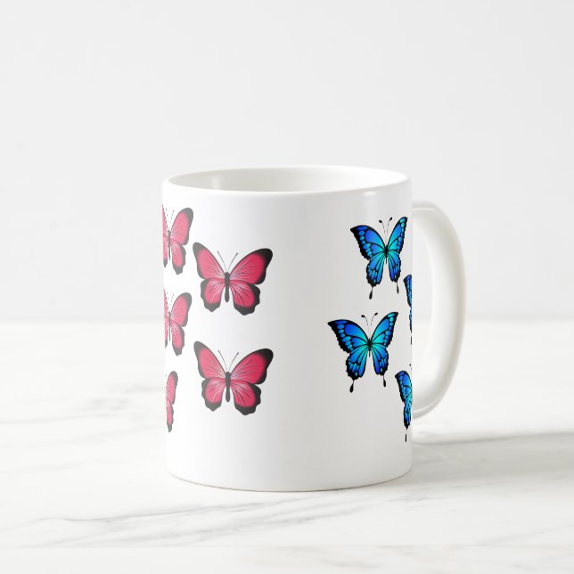 Vackra blåfuchsia rosa butterflies kaffemugg (Framsida höger)