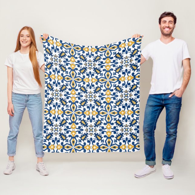 💙 💛 vackra blått och gult Azulejos.  Fleecefilt (På plats)