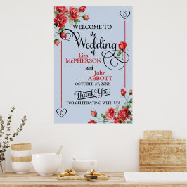 Vackra blommande röda rosor Bröllop Välkommen Poster