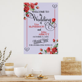 Vackra Blommiga Röda Rosor Bröllop Välkommen Poster