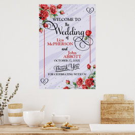 Vackra Blommiga Röda Rosor Bröllopsvälkomst Poster