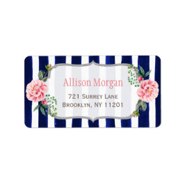 Vackra Blommigt Silver Glitter-marinblått Rand Adressetikett