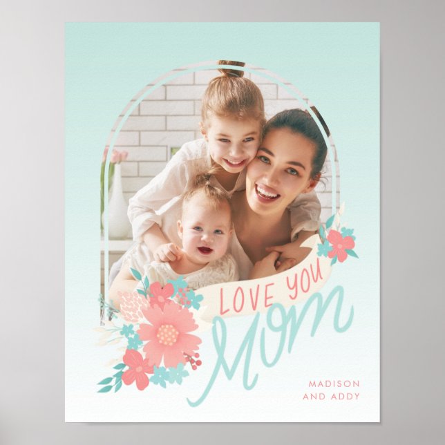 Vackra blommigtar med bågfoto för Mamma Poster (Framsidan)