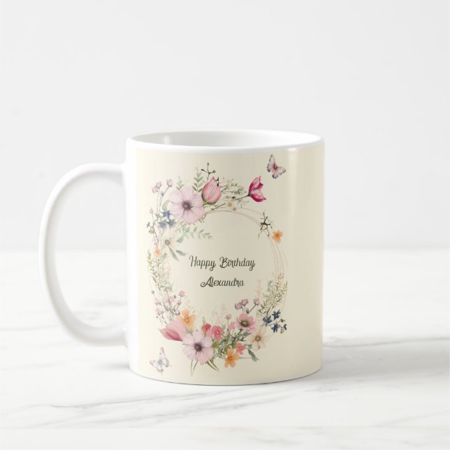 Vackra Blommigten Ålder och fjärilar Kaffemugg (Vänster)